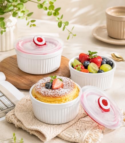 Ramekins 16 oz Oven Safe, Ceramic Creme Brulee Ramekins with Lids Set