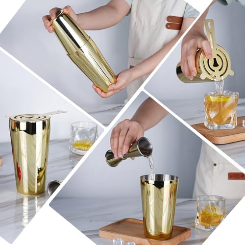 JNWINOG Cocktail Shaker Set 4-Piece Boston Shaker Kit with 20oz/25oz