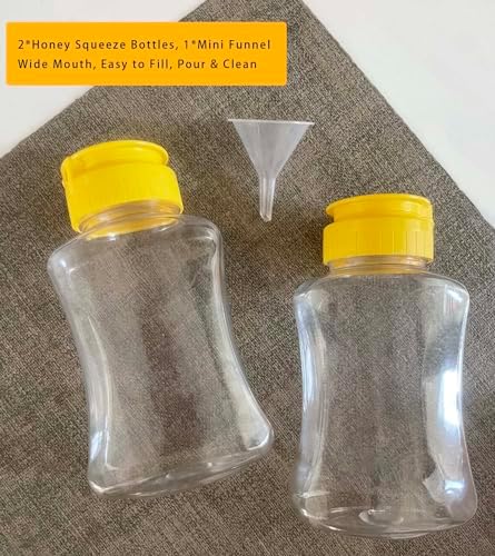 2 Pack Plastic Honey Bottles with Funnel, 180ml Squeeze Honey Jars