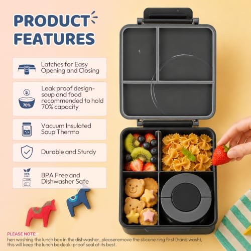 Itslife Kids Bento Lunch Box with 8oz Soup Thermo (Black)