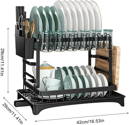 2-Tier Stainless Steel Dish Drying Rack, Black