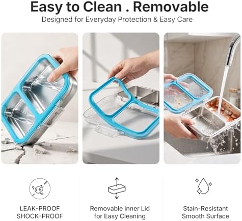 Leak-Resistant 18/8 Stainless Steel Bento Lunch Box Kids 7+ and Adults