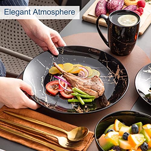 LOVECASA Black Plates and Bowls Sets for 4, Porcelain Dinnerware Sets