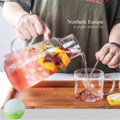 Drinking 1200ml Glass Water Jug With Cup Lid Carafe Handle
