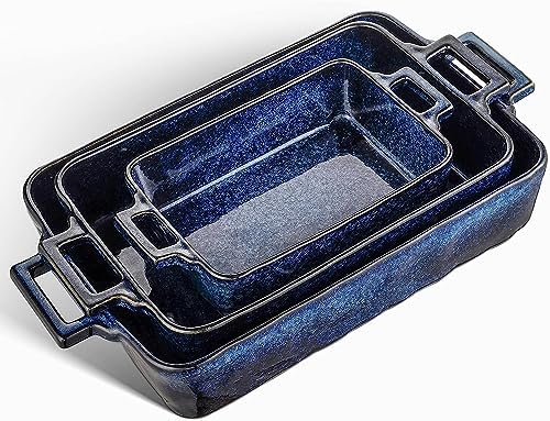 VICRAYS Ceramic Rectangular Bakeware Set, 3 PCS, Blue
