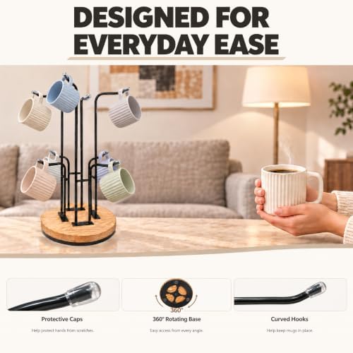 8-Hook 360°Rotating Coffee Cup Holder for Countertop, Mug Tree for