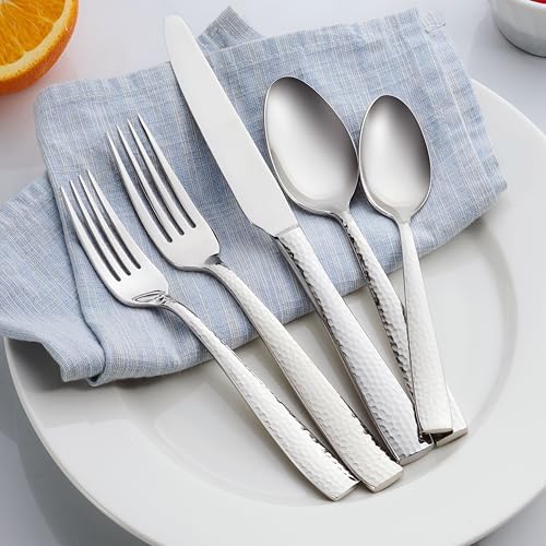 Hudson Essentials 40-Piece Hammered Stainless Steel 18/10 Flatware Silverware Set, Service for 8 (40-Piece Set)