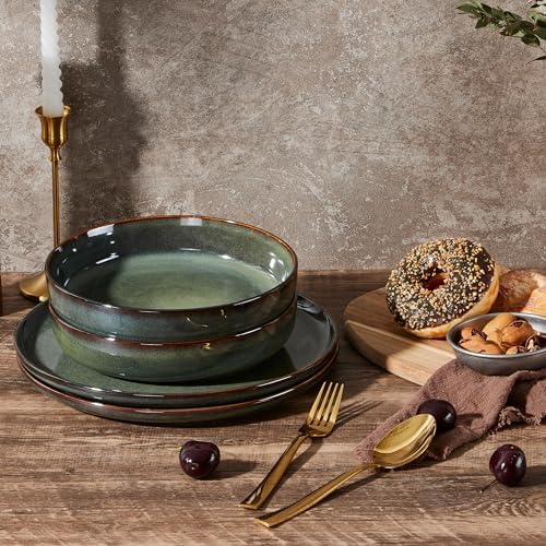 E-far Stoneware Pasta Bowls Set of 4, 35oz Double Reactive Glaze