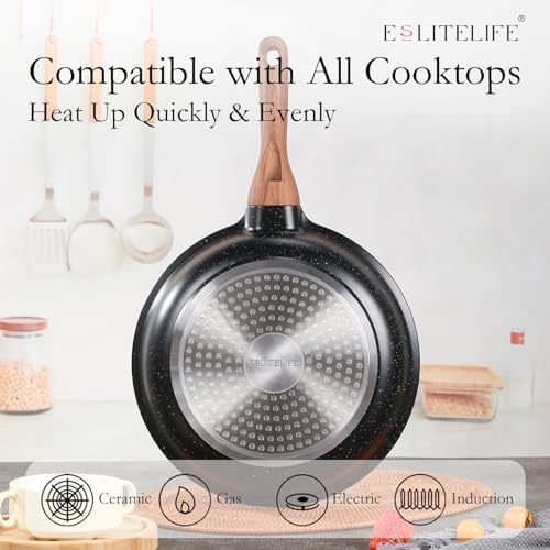 ESLITE LIFE Nonstick Cookware Sets, 12 Pcs Granite Coating Pots and