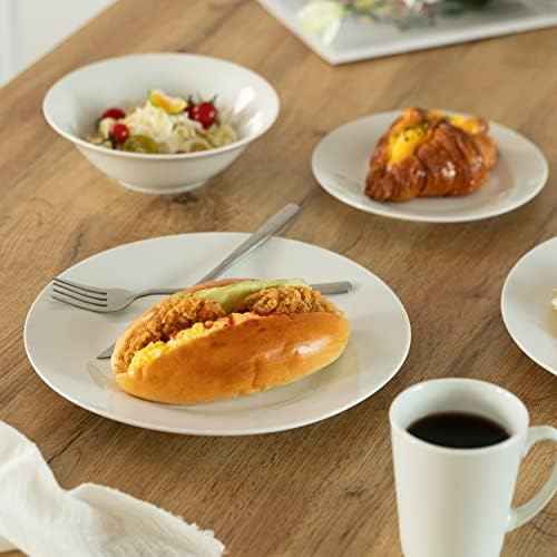 48 PC Rimmed Dinnerware Set for 12 Person | Mugs, Salad and Dinner Plates and Bowls Sets, Dishes with Highly Chip and Crack Resistant, Dishwasher and Microwave Safe, White