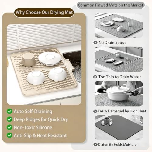 Silicone Dish Drying Mat 13"×15.7" Sloped Drainage White