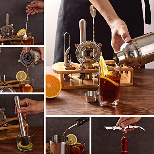 Wukuna Cocktail Shaker Set Bartender Kit, 12-Pcs Bar Tool with Bamboo