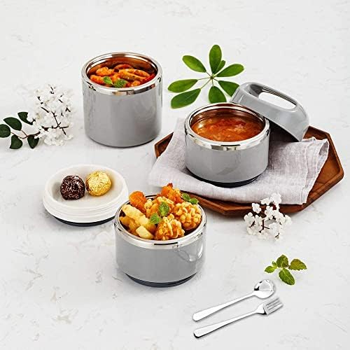 Lille Home Stackable Stainless Steel Thermal Lunch Box, 43OZ/1.38L