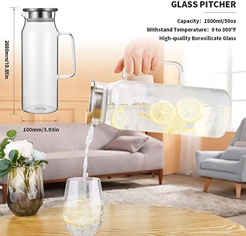 BOTTLE BOTTLE Glass Pitcher with Lid and Handle 50 oz/1500ml
