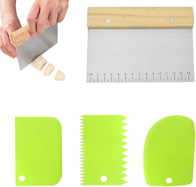 4 PCS Bench Scraper, Scraper Food Tool, Dough Scraper and Pastry Cutter by MocareHeath