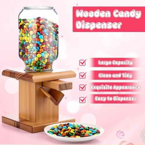 Maxdot 2 Pcs Wooden Candy Dispenser Machine Wood Cereal Storage Containers for Gummy Versatile Snack Storage Machine Dispenser Countertop Suitable for Candy Bean and Cereal(light brown)
