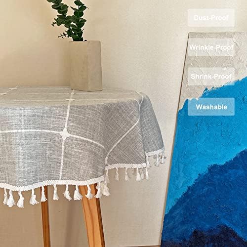 Round Boho Farmhouse Rustic Tablecloth Grey 48 Inch
