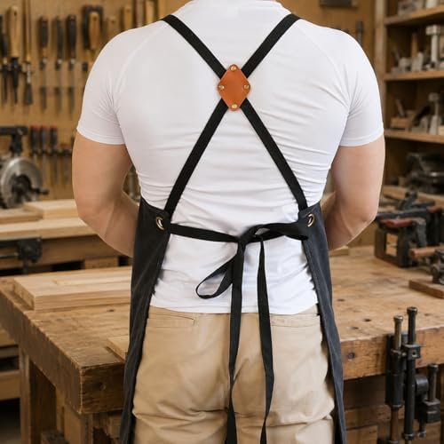 Canvas Chef Apron for Men and Women, Cotton, Cross-Back, 5 Pockets