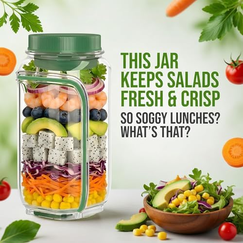 Salad Pod Portable Salad Jar with Leakproof Dressing Container, Meal