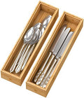 Bamboo Kitchen Drawer Organizer 12"x 3", Wooden Stackable Silverware