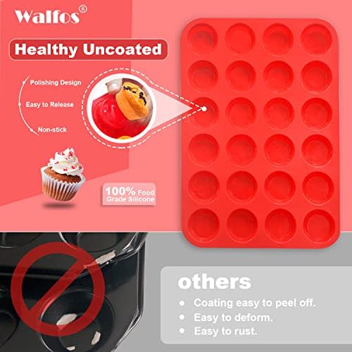 Walfos Silicone Cupcake Pan Set, 2-Piece Mini 24 Cups Muffin Baking