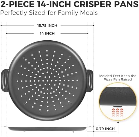 HONGBAKE 2 Pack Pizza Pan 14 Inch with Holes, Rust-Free Nonstick Pizza