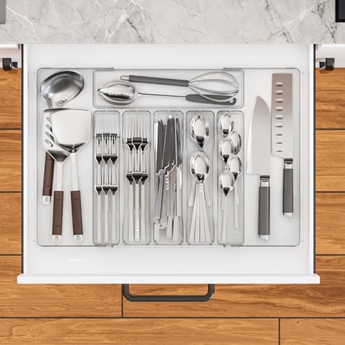 Yieach Clear Expandable Silverware Organizer, 11'' to 22''