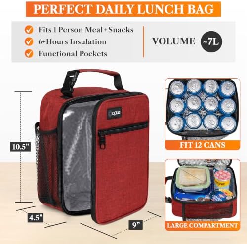 opux Insulated Lunch Box, Soft Cooler Bag, Red