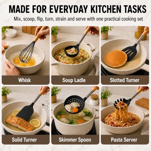 Silicone Kitchen Utensils Set, 9 Pcs Full-Size Non-Toxic Cooking