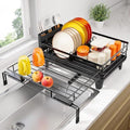 Urackify Expandable Sink Dish Drying Rack for Kitchen Counter, 1-Tier Black