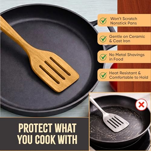10 Pcs Natural Teak Wooden Utensil Set with Hooks