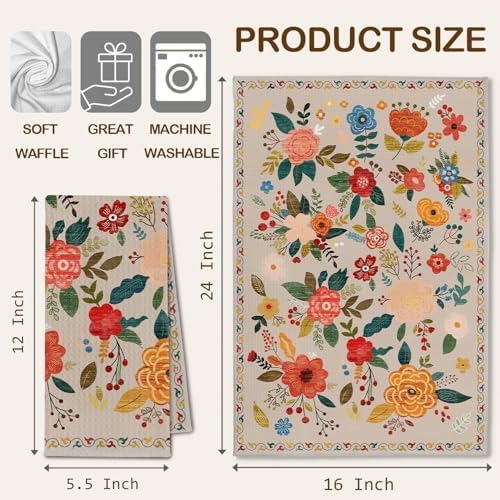 Vintage Boho Floral Kitchen Towels, Retro Colorful Flower Dish Tea