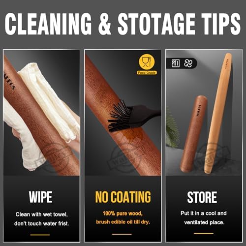 Walfos French Rolling Pin Set - Natural Wooden Rolling Pins