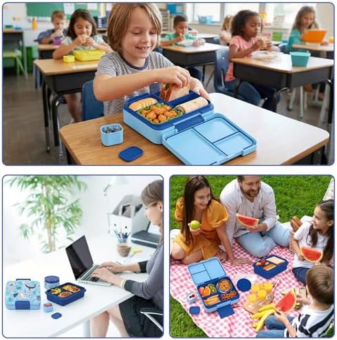 Kids Bento Lunch Box Set with 9.5oz Soup Thermo, Leak-Proof Lunch Food