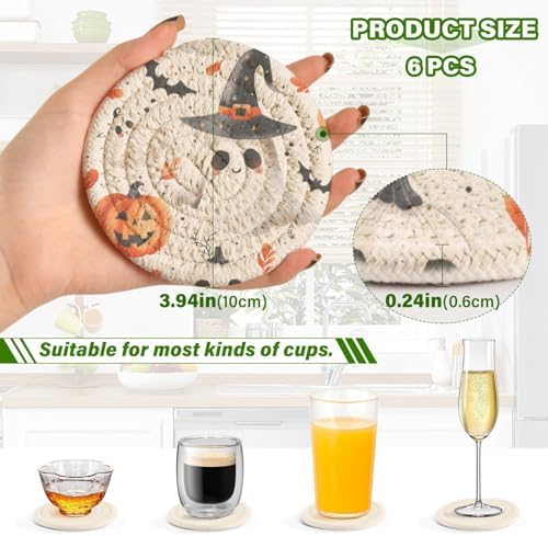 Cute Halloween Drink Coasters Set - 6 Pcs Minimalist Woven Coasters