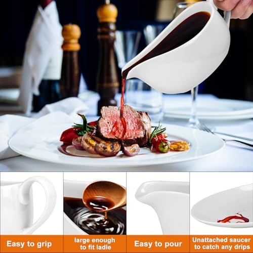 ShineMe Gravy Boat with Saucer, 14oz Porcelain Creamer Pitcher with
