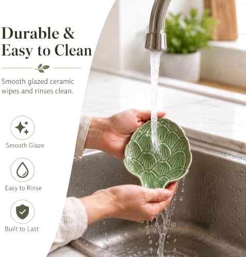 Ceramic Spoon Rest for Stove Top, Leaf Spoon Holder for Kitchen