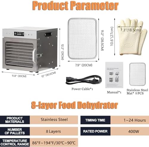 Commercial Food Dehydrator Drying Cabinet, 8-Tray