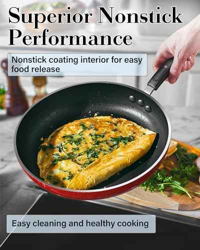 Cook N Home Professional 8/9.5/11 Inch Nonstick Frying Pan Set, Kitchen Cooking Skillets Saute Fry Pan, Induction Compatible, 3-Piece, Red