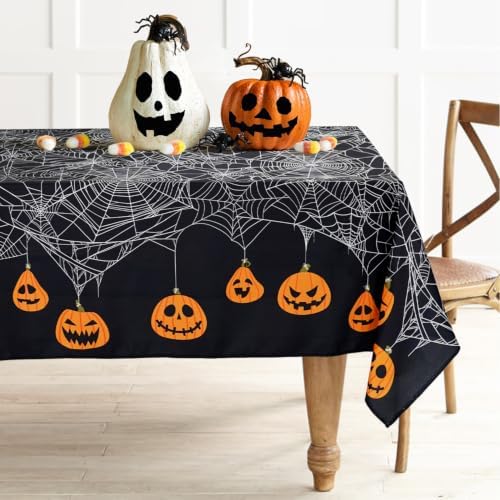 Bnejvif Halloween Tablecloth 60×84 Inch Rectangular,Spiderweb Pumpkin