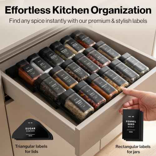 EDELHAUS Glass Square Spice Jars with Label, 24x Black Sprinkle Lids