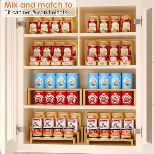 2 Sets DIY Bamboo Can Organizer for Pantry, 3-Tier 6-Piece Can Display
