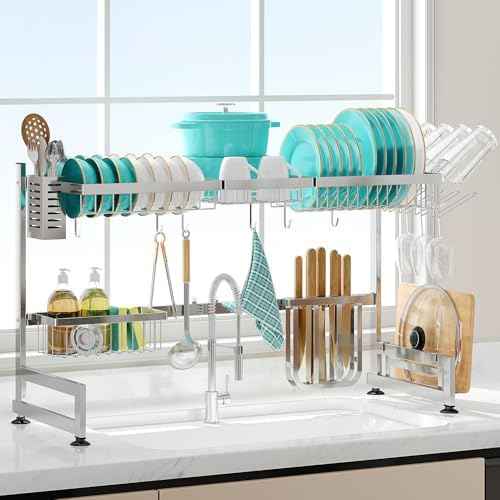 MAJALiS 2 Tier Extra Large Stainless Steel Over The Sink Dish Drying Rack