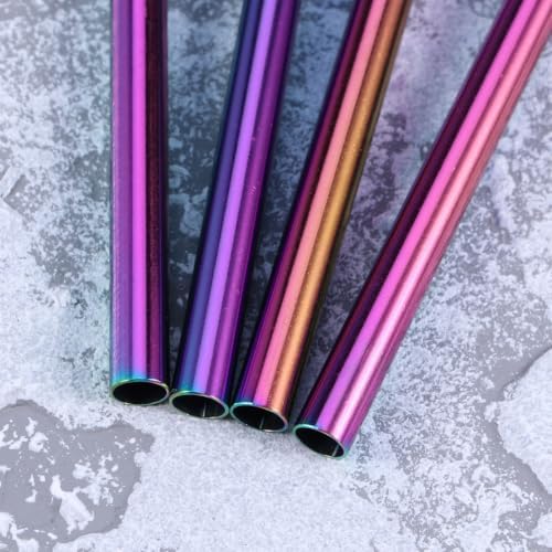 8pcs Drinking Straws Reusable Set Stainless Steel Rainbow