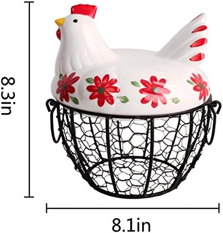 Metal Wire Egg Basket with Ceramic Chicken Cover