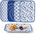 Vesici 4 Pack Blue White Melamine Serving Trays, 13 x 10 Inch Platters