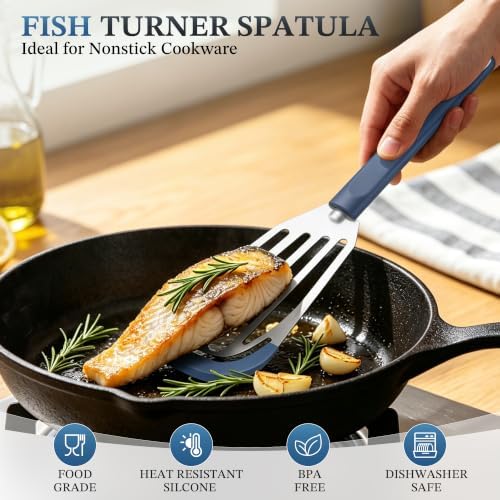 2Pcs Silicone Fish Spatula for Nonstick Cookware,Slotted Turner for