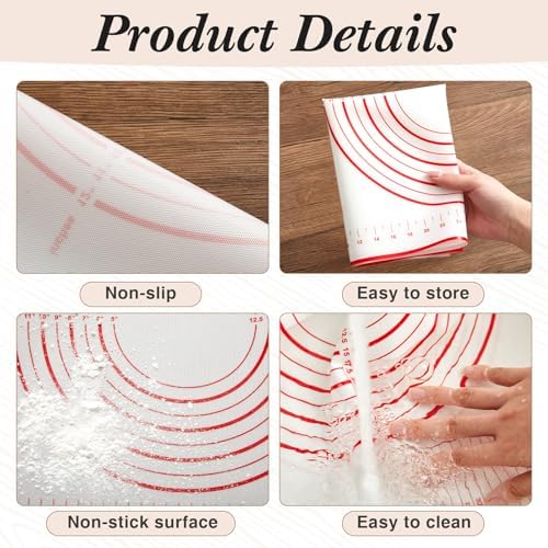 FoldTier Maple French Rolling Pin Set with Silicone Mat and Wood Base