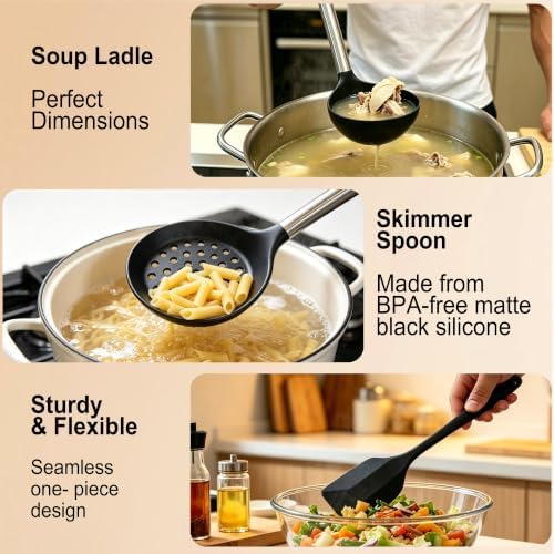 14-Piece Silicone Kitchen Cooking Utensils Set, Black