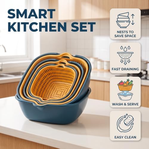 Stackable Vegetable Washing Basket Strainer Colander Set